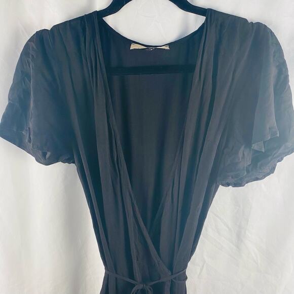 Loyd Ford Black Rayon Ruffle Wrap Midi Dress Size Small Minimalist Luxury - Picture 3 of 8